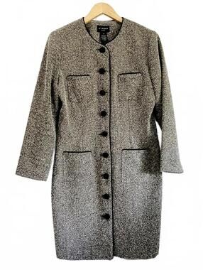 Virgo Vintage Ladies Boucle Tweed Collarless Above Knee Coat Size 14P